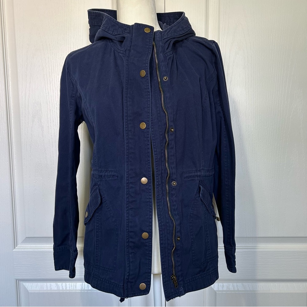 Forever21 Light Oversized Utility Jacket with Hood Navy Blue Medium